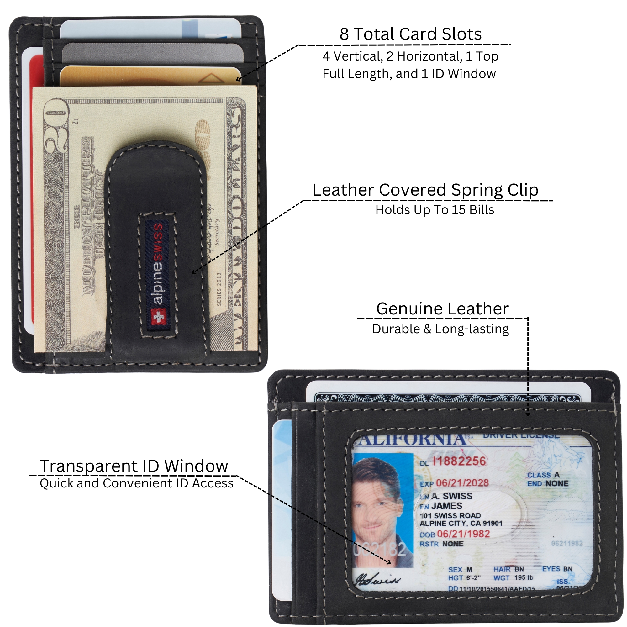 Alpine Swiss Mens RFID Money Clip Leather Minimalist Wallet